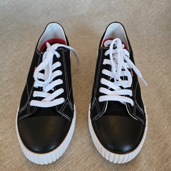 Levi's Women's Anika Logo Lace-up Sneakers Black with White Contrast, Size 7.5 - Picture 1 of 7